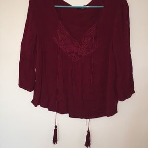 3/4 Sleeve Maroon Bohemian Shirt